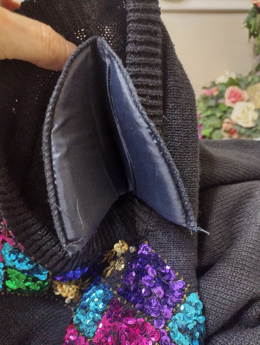 Vintage 1980's Jessica Stevens Black Raime Sequin Embellished Crewneck Sweater - Picture 5 of 8